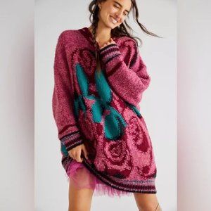 Free People Row Of Roses Tunic Sweater Oversized Dropped Shoulders XS/S New